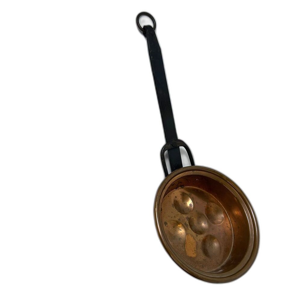 Antique Copper Egg Poacher Ebleskiver Pan With Cast Iron Handle